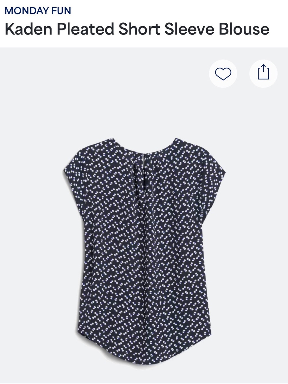 Kaden Women's Navy Dot Pleated Short Sleeve Blouse